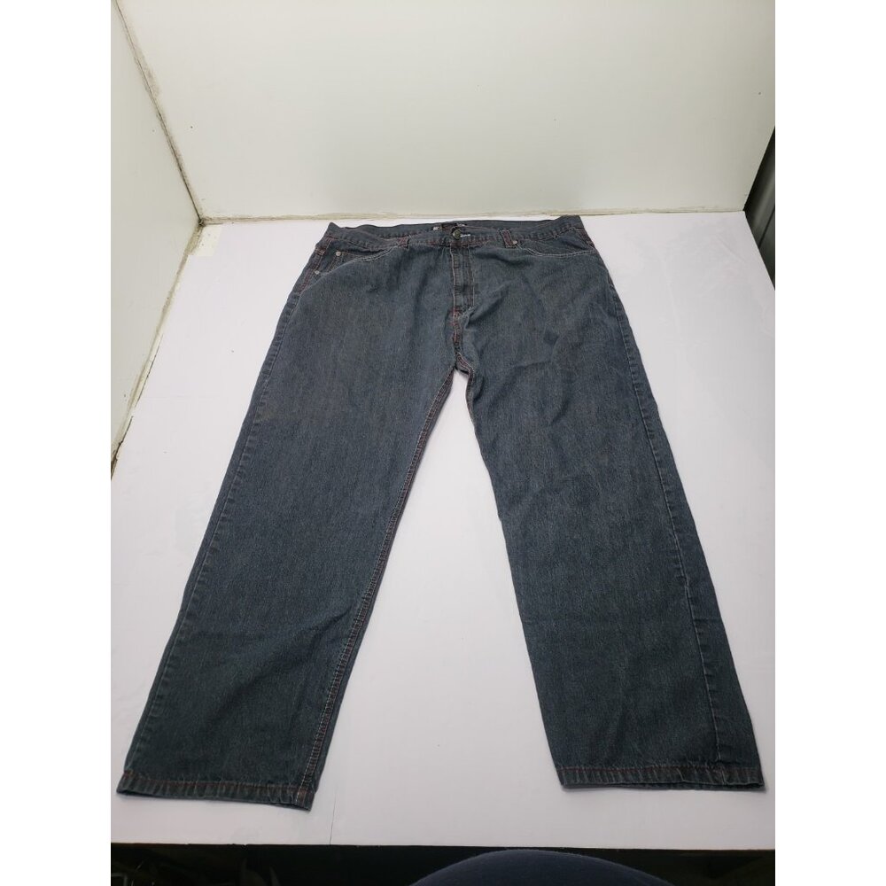 Jinzue Men’s Dark Wash Red & White Embroidery Baggy Hip Hop Y2K Jeans Size 48X34